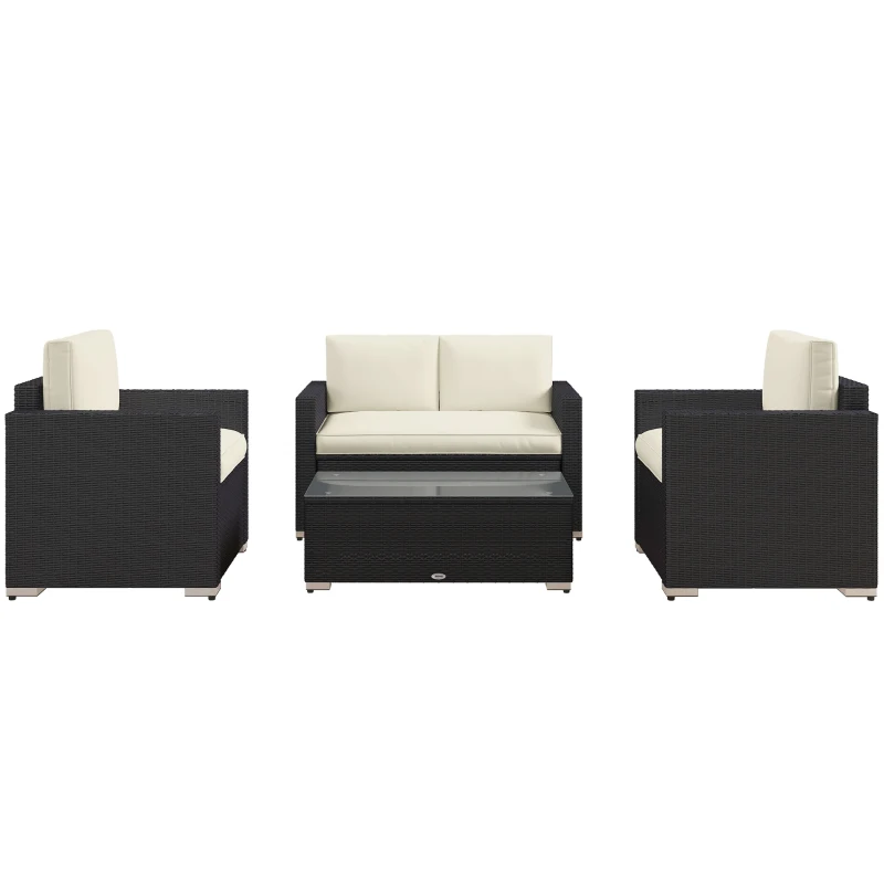 Outsunny Outdoor Furniture with Table, Wicker Furniture with Loveseat and 2 Chair for Garden, Poolside, Cream