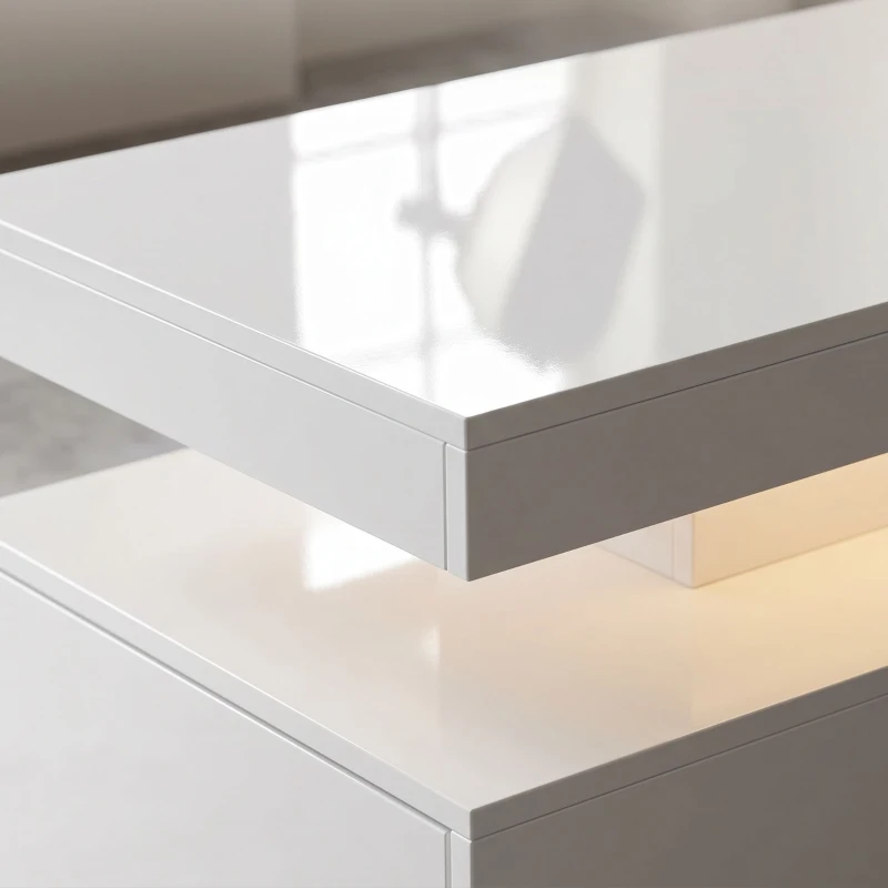 HOMCOM LED Coffee Table with Storage, 2-Tier Modern Center Table with 2 Drawers for Living Room, High Gloss White