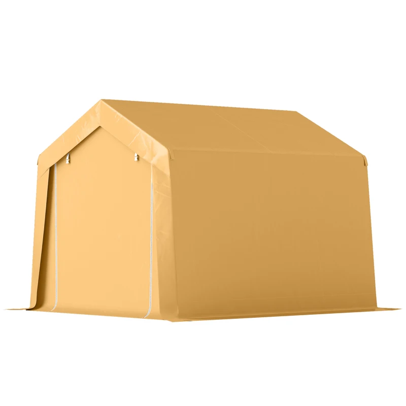 Outsunny 10' x 10' Outdoor Storage Shed Portable Garage with Roll-up Door for Motorcycle, Bike, Garden Tools, Beige