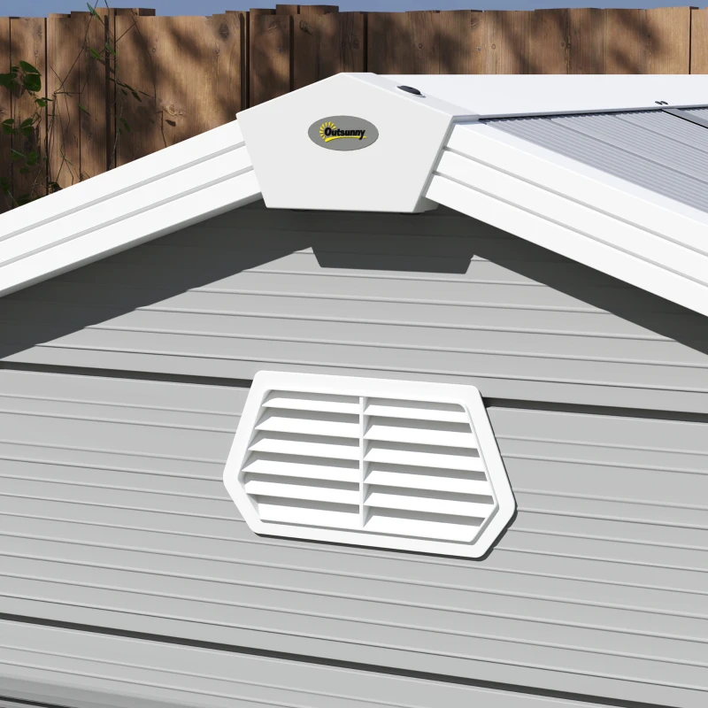 Outsunny 8' x 6' Plastic Garden Storage Shed with Latch Door, Vents, Sloped Roof, Light Grey