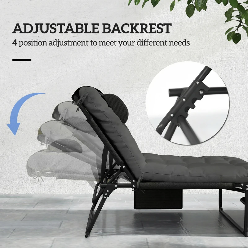 Outsunny Folding Lounge Chair with 4-level Reclining Back & Cushion, Dark Grey