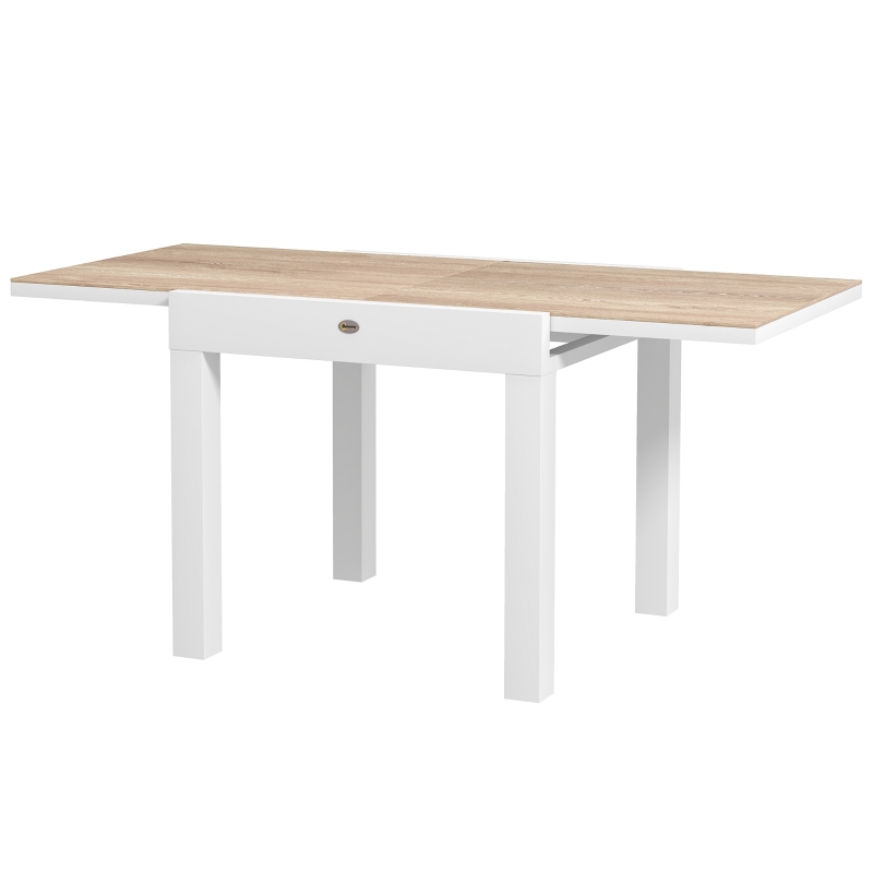 Outsunny Extendable Patio Dining Table, Aluminum Frame Outdoor Patio Table with Faux Wood Top for Garden Backyard, Natural Wood