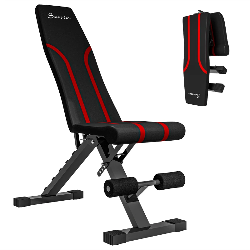 Soozier Adjustable Weight Bench, Foldable Workout Bench with Multi-Angle Seat and Back, Flat or Incline Bench for Home Gym