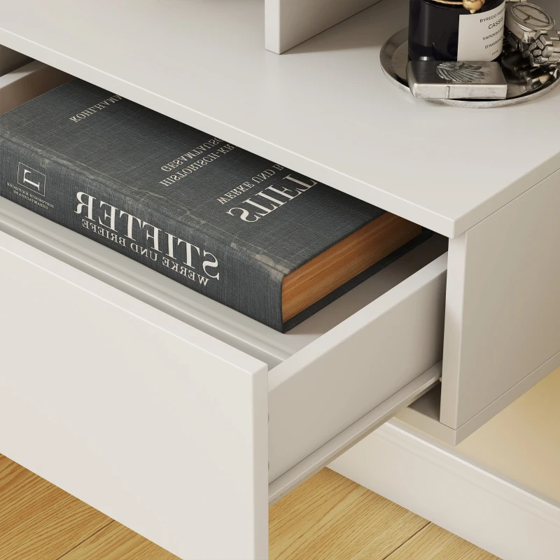 HOMCOM Floating Nightstand Set of 2, Wall Mounted Bedside Table with with Power Outlets, Drawer and Shelf, White