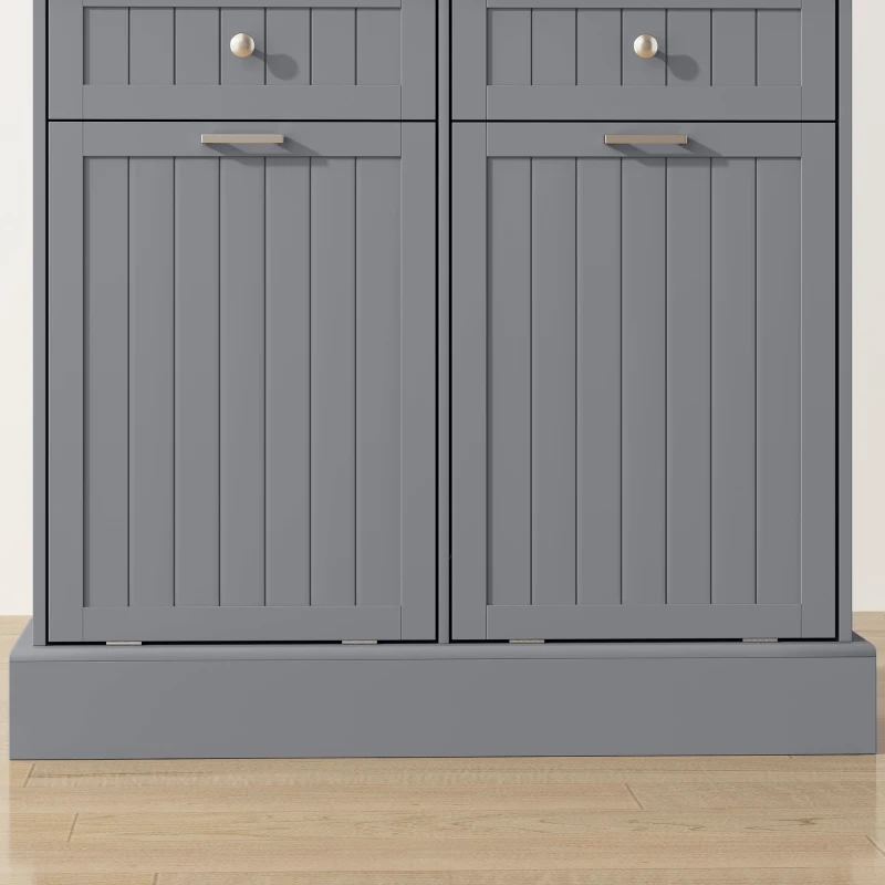 HOMCOM Kitchen Cabinet with Charging Station, 2 Tilt Out Cabinets, Microwave Stand, Freestanding Kitchen Pantry Cabinet, Grey