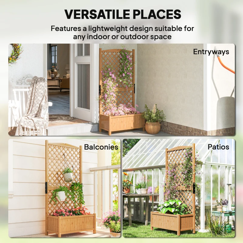 Outsunny Raised Garden Bed with Trellis, Wooden Raised Planter Box with Elevated Raised Bed, 35.4" x 17.7" x 70.9", Yellow