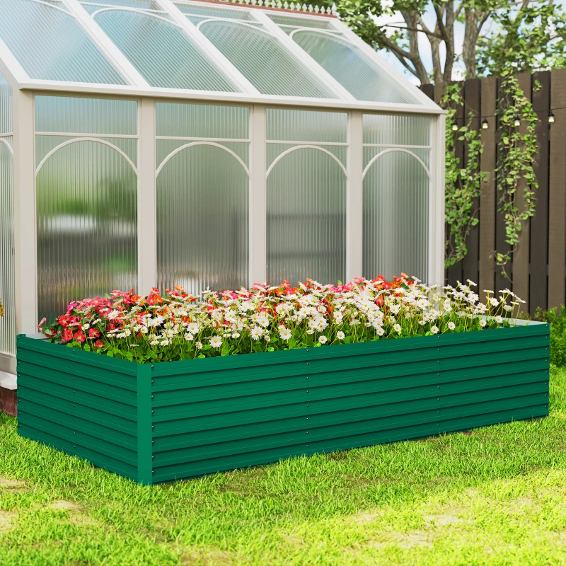 Outsunny 8' x 4' x 2' Raised Garden Bed, Galvanized Planter Box for Growing Flowers, Herbs and Vegetables, Green