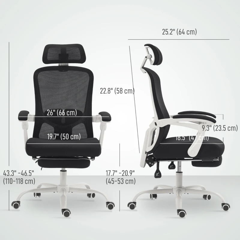HOMCOM Ergonomic Office Chair, Mesh Reclining Desk Chair with Adjustable Lumbar Support, Headrest, Black