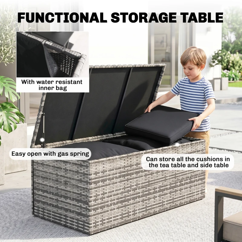 Outsunny 6 Pieces Wicker Patio Furniture Set with Cushions, 7-Seater Rattan Patio Sofa Set with Storage Table, Black