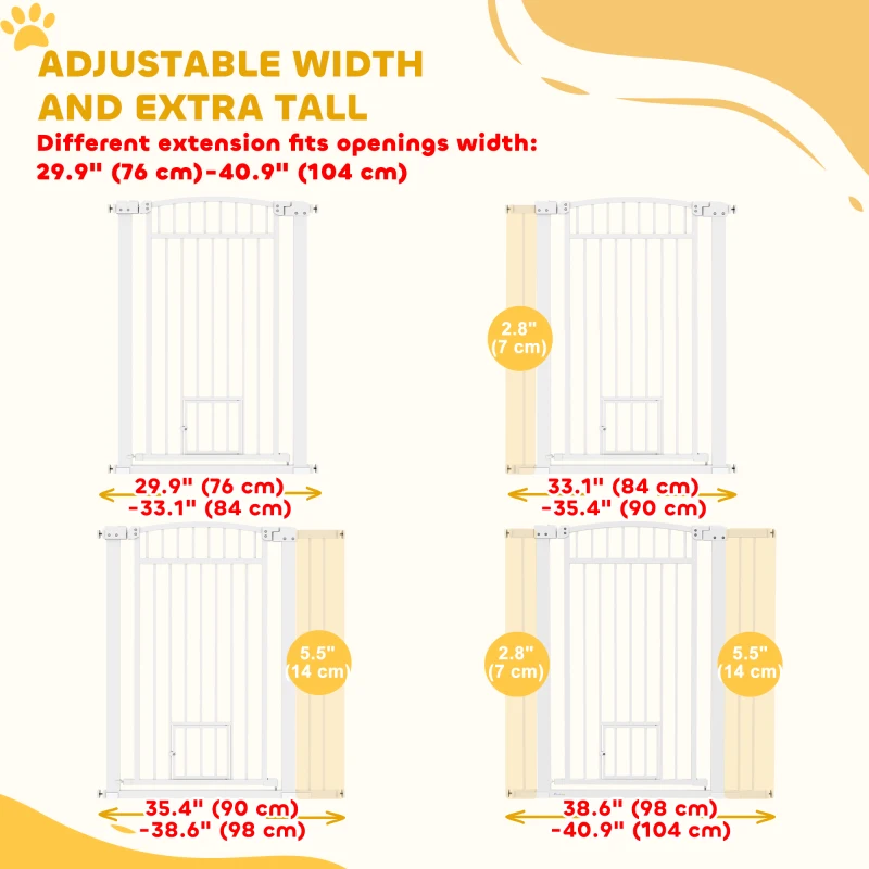 PawHut 30"-41" Extra Wide Pet Gate with Small Door, 42" H Dog Gate with 3-Inch and 5.5-Inch Extension Kit