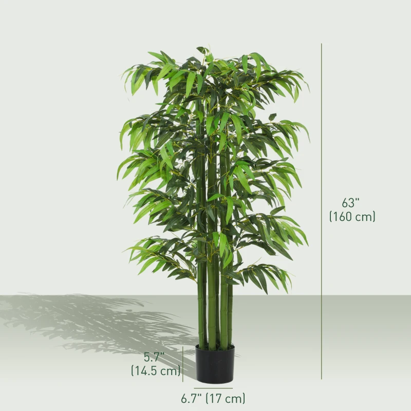 HOMCOM 5.3ft Artificial Tree Set of 2, Indoor Fake Bamboo with Pot, for Home, Office, and Living Room Decor