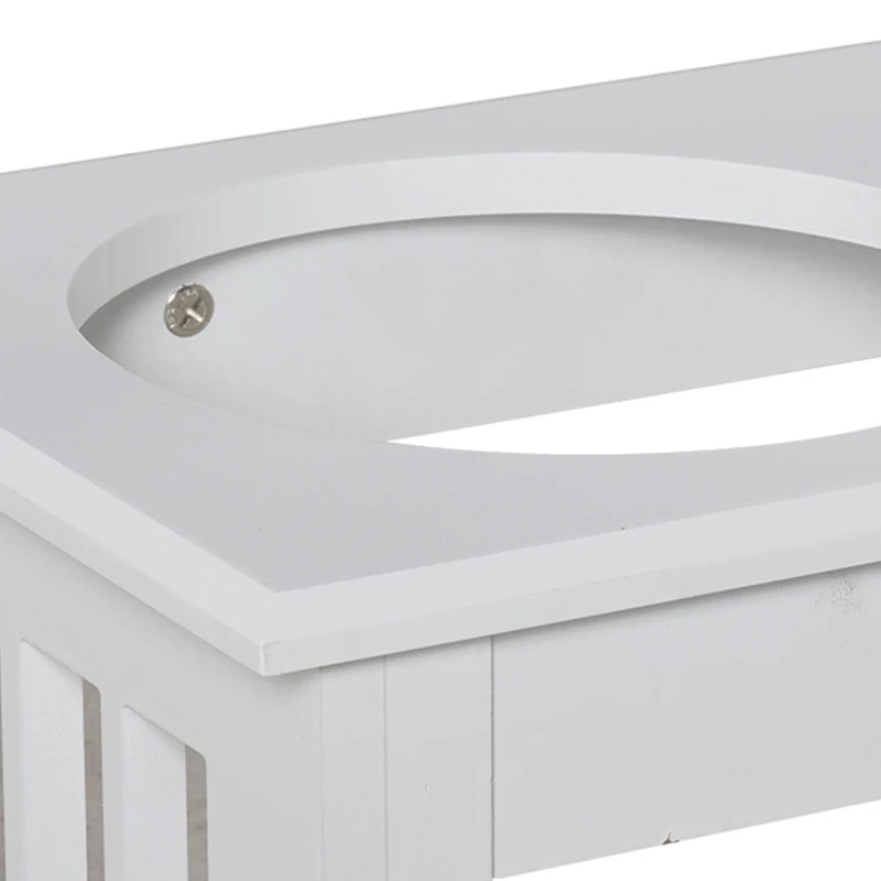 PawHut Deluxe Double Pet Dog Bowl Feeding Station Wooden Stand Pet Feeder Elevated Base Twin Bowls Stainless Steel, White