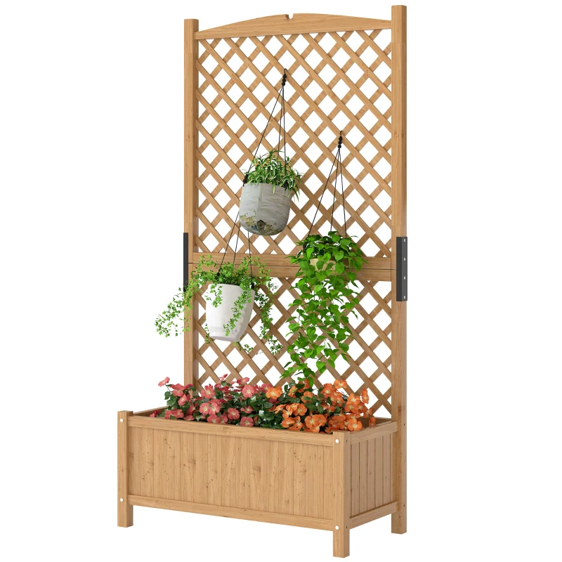Outsunny Raised Garden Bed with Trellis, Wooden Raised Planter Box with Elevated Raised Bed, 35.4" x 17.7" x 70.9", Yellow