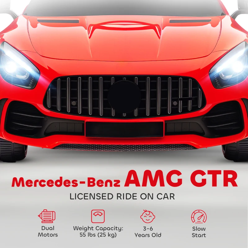 Qaba Mercedes-Benz AMG GTR Licensed 12V Battery Powered Kids Electric Car w/ Remote, Soft Start, Lights, Music Horn, Red