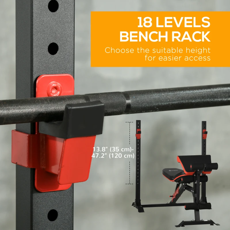 Soozier Adjustable Weight Bench with Squat Rack, Preacher Curl Pad and Leg Developer, Home Gym Bench for Full Body Workout