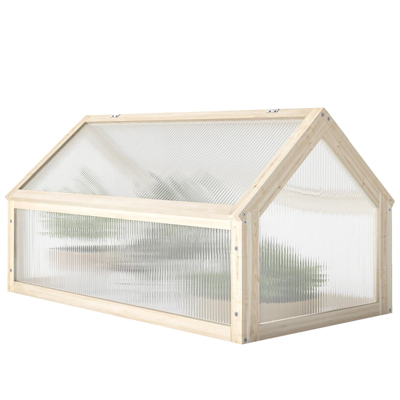 Outsunny Wooden Cold Frame Greenhouse Garden Portable Raised Planter with Openable Top for Indoor, Outdoor, Flowers, Vegetables, Plants, 35.5" x 20.5" x 19.5", Natural Wood