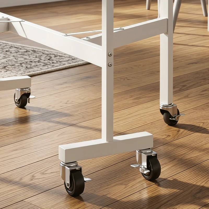 HOMCOM Six-Seater Drop-Leaf Dining Table with Wheels, White