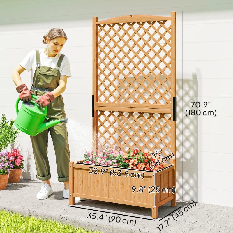Outsunny Raised Garden Bed with Trellis, Wooden Raised Planter Box with Elevated Raised Bed, 35.4" x 17.7" x 70.9", Yellow