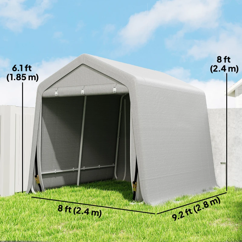 Outsunny 9.2' x 7.9' Garden Storage Tent, Patio Storage Shelter w/ Metal Frame and Double Zipper Doors, Light Grey