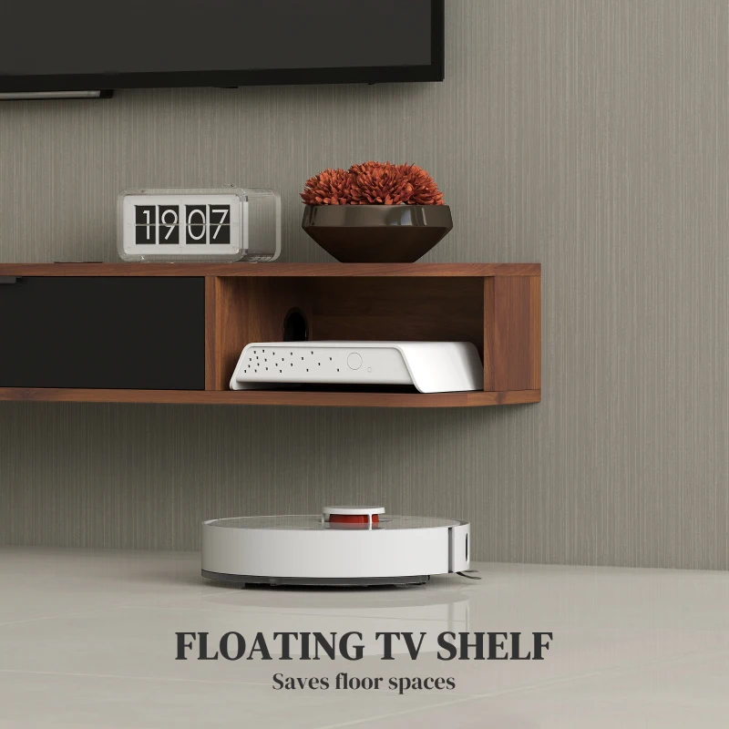 HOMCOM 47" Floating TV Stand for TVs up to 50 Inch, Wall Mounted Media Console with Flip Drawer and 2 Open Shelves, Walnut
