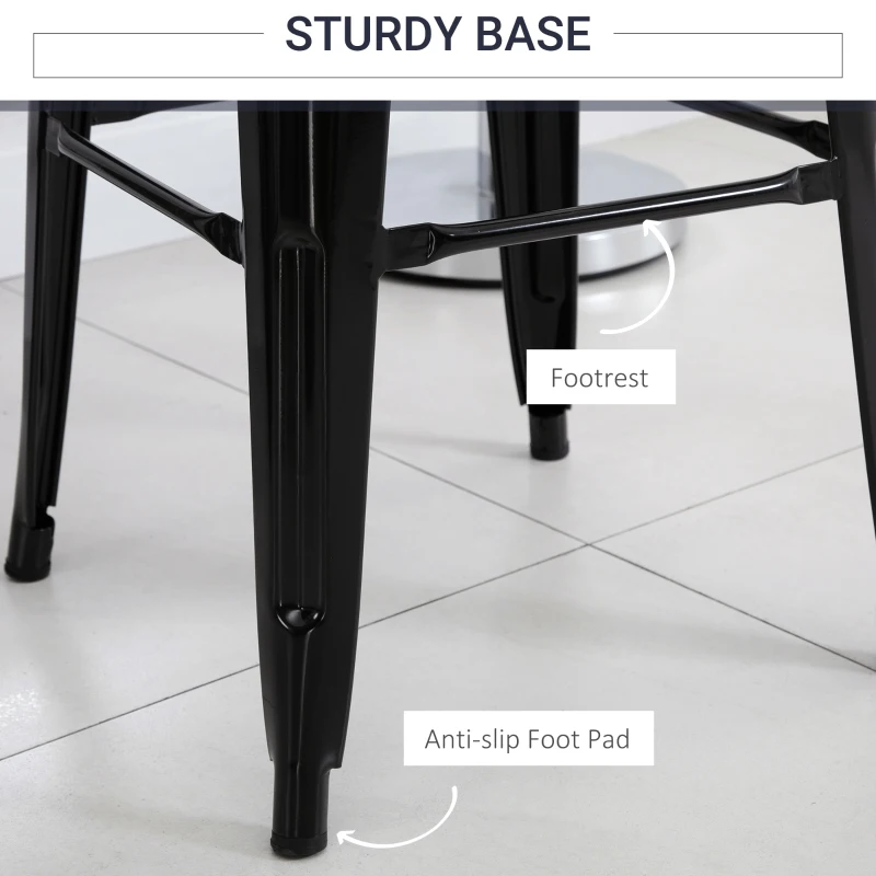 HOMCOM Set of 4 Bar Stools Kitchen Metal Steel Portable Stackable Seat 4pcs Black