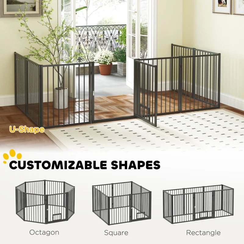PawHut 8 Panels Dog Playpen, Foldable Portable Pet Playpen with Door, for Small & Medium Dogs, 30"H