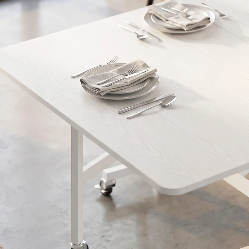 HOMCOM Six-Seater Drop-Leaf Dining Table with Wheels, White