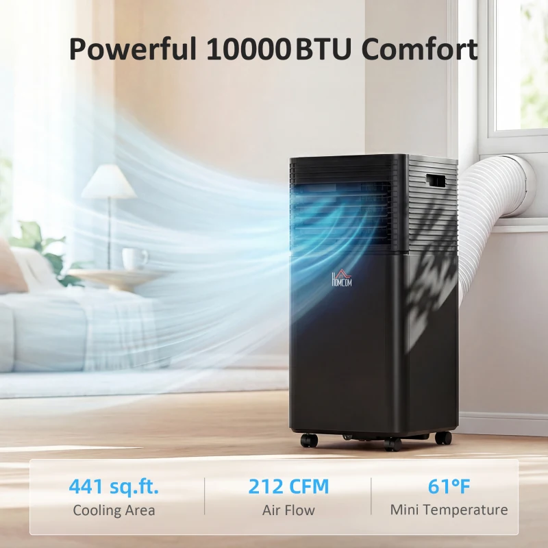 HOMCOM 10000 BTU Portable Air Conditioner with Fan & Dehumidifier Mode, Quiet AC Unit with Remote Control, 24-Hour Timer, Black