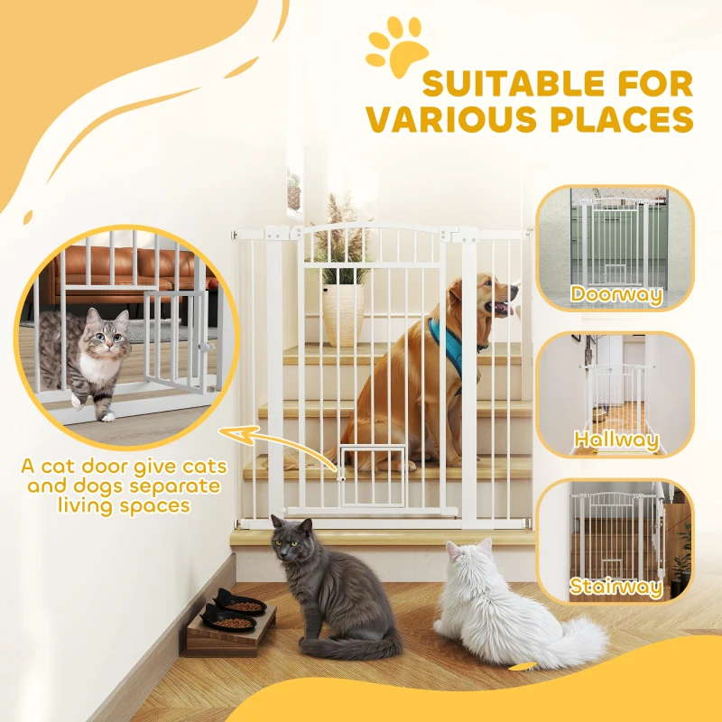 PawHut 30"-41" Extra Wide Pet Gate with Small Door, 42" H Dog Gate with 3-Inch and 5.5-Inch Extension Kit