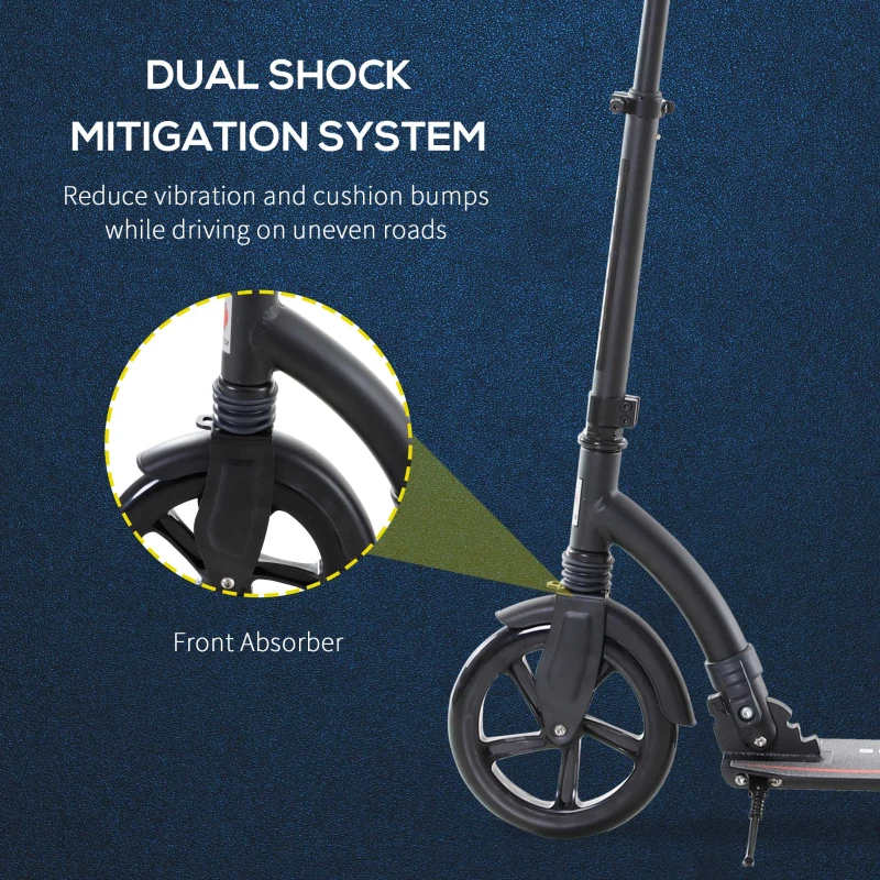 Soozier Teens Adult Kick Scooter Foldable Adjustable Aluminum Ride On Toy For 14+ w/ Shock mitigation system Black