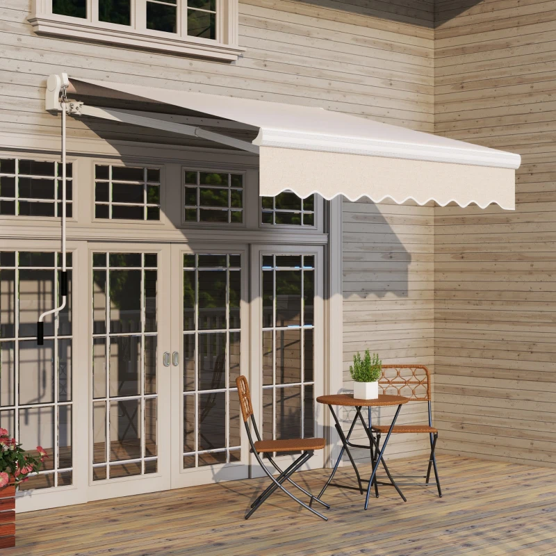 Outsunny 8'x7' Patio Awning Manual Retractable Sun Shade Outdoor Deck Canopy Shelter, Beige