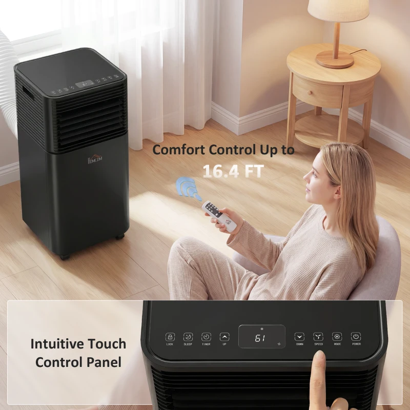 HOMCOM 10000 BTU Portable Air Conditioner with Fan & Dehumidifier Mode, Quiet AC Unit with Remote Control, 24-Hour Timer, Black