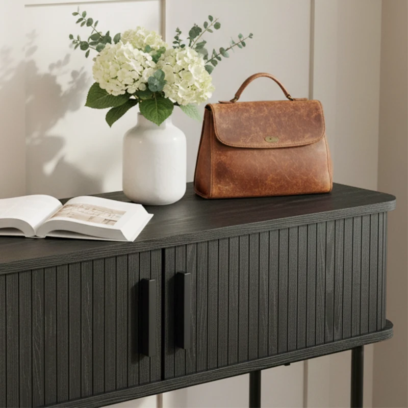 HOMCOM Mid-Century Entryway Table, Narrow Console Table with Storage Compartments for Behind Couch, Living Room, Black