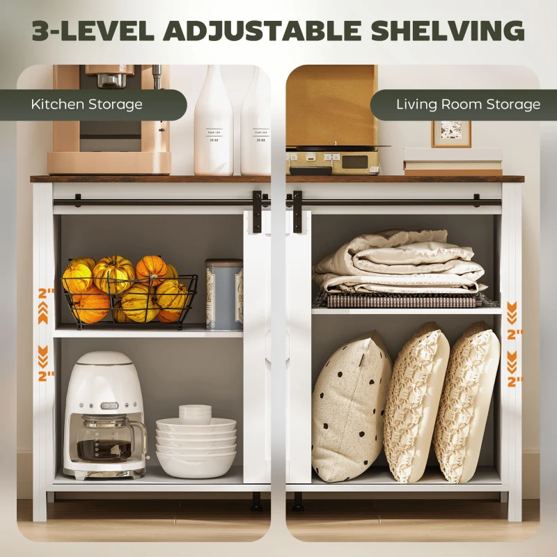 HOMCOM 60" Buffet Cabinet, Farmhouse Sideboard with Sliding Barn Doors, Drawers and Adjustable Shelves, Cream White