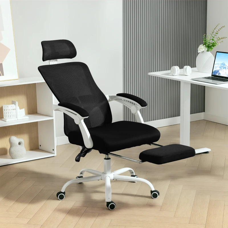 HOMCOM Ergonomic Office Chair, Mesh Reclining Desk Chair with Adjustable Lumbar Support, Headrest, Black
