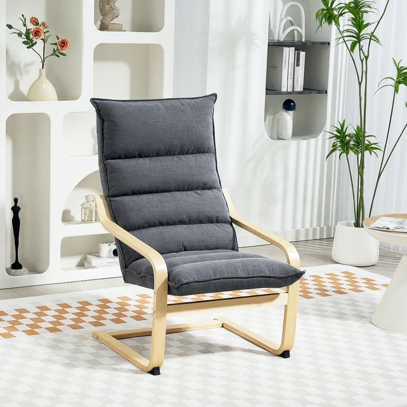 HOMCOM Birch Wood Fabric Modern Armchair, Accent Chair with Curved Leg and Arm for Living Room, Grey