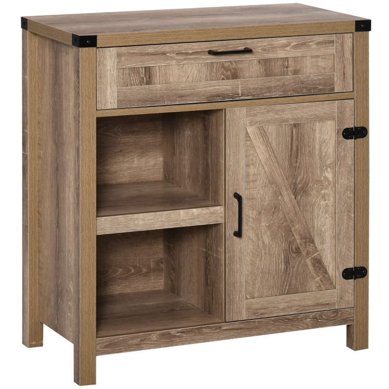 HOMCOM Rustic Barn Door Storage Cabinet Modern Farmhouse Buffet Sideboard for Kitchen and Dining Room, Light Oak
