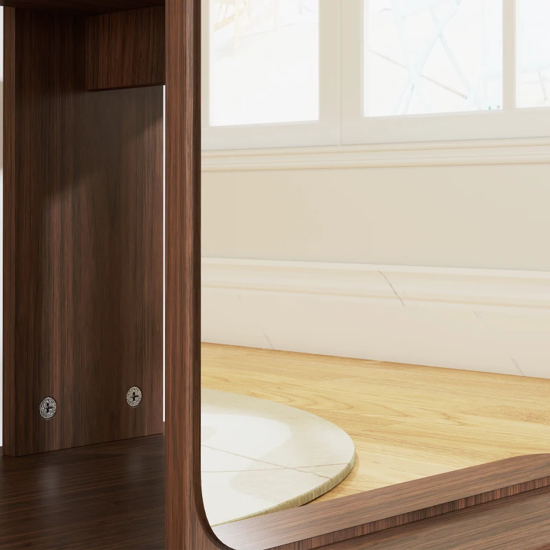HOMCOM 15" x 62" Full Length Mirror, Tempered Glass Floor Mirror on Wheels with Storage Shelves, Coat Hangers, Brown Wood Grain