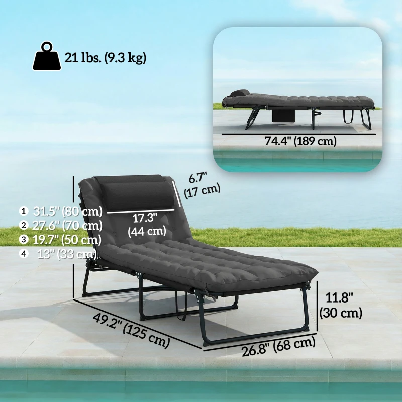 Outsunny Folding Lounge Chair with 4-level Reclining Back & Cushion, Dark Grey