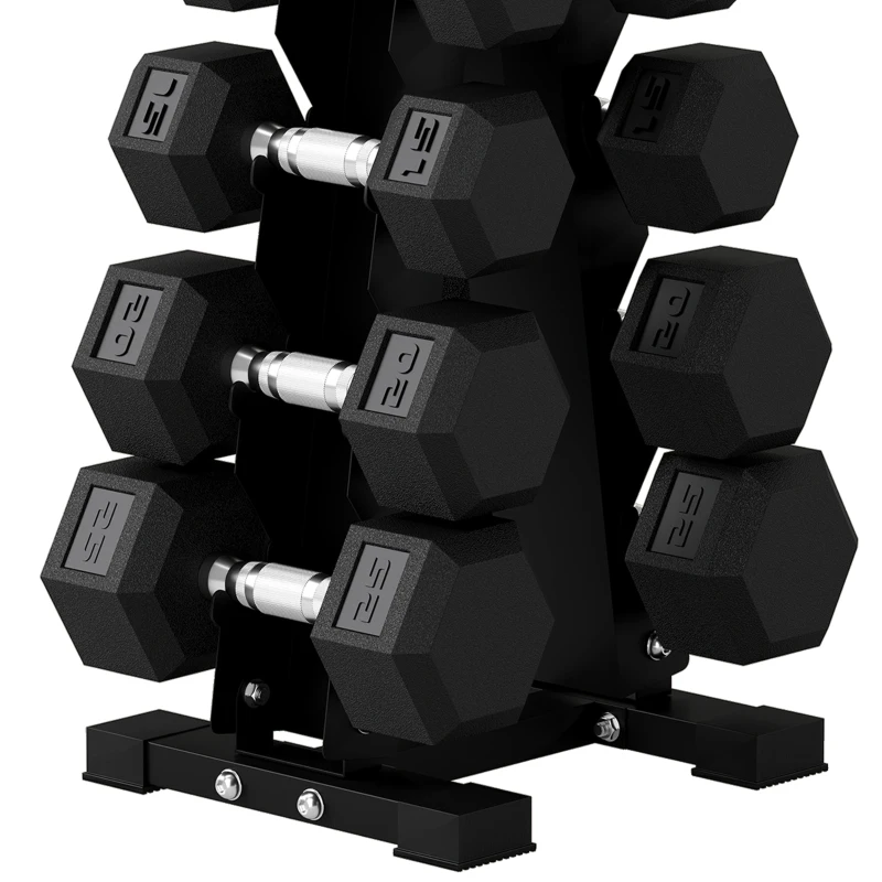 Soozier Hex Dumbbell Weight Set with Vertical Rack, 150lbs Rubber-Coated Dumbbells with Non-Slip Handles