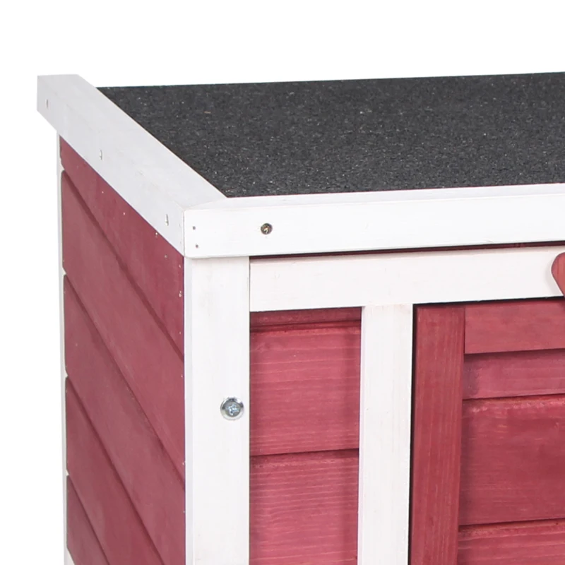 PawHut Wooden Rabbit Hutch, Bunny Cage with Waterproof & Openable Asphalt Roof, Outdoor Cat House Guinea Pig Cage Duck Shelter, Indoor Outdoor Use, 20" x 16.5" x 17", Red