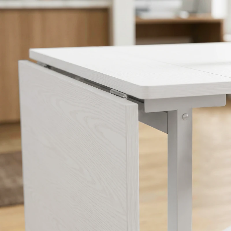 HOMCOM Six-Seater Drop-Leaf Dining Table with Wheels, White
