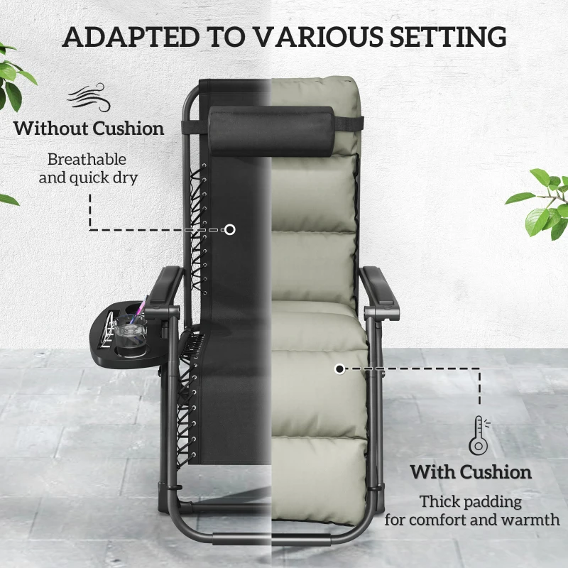 Outsunny 2pcs Reclining Zero Gravity Chair with Adjustable Backrest, Folding Garden Sun Lounger with Removable Cushion, Grey
