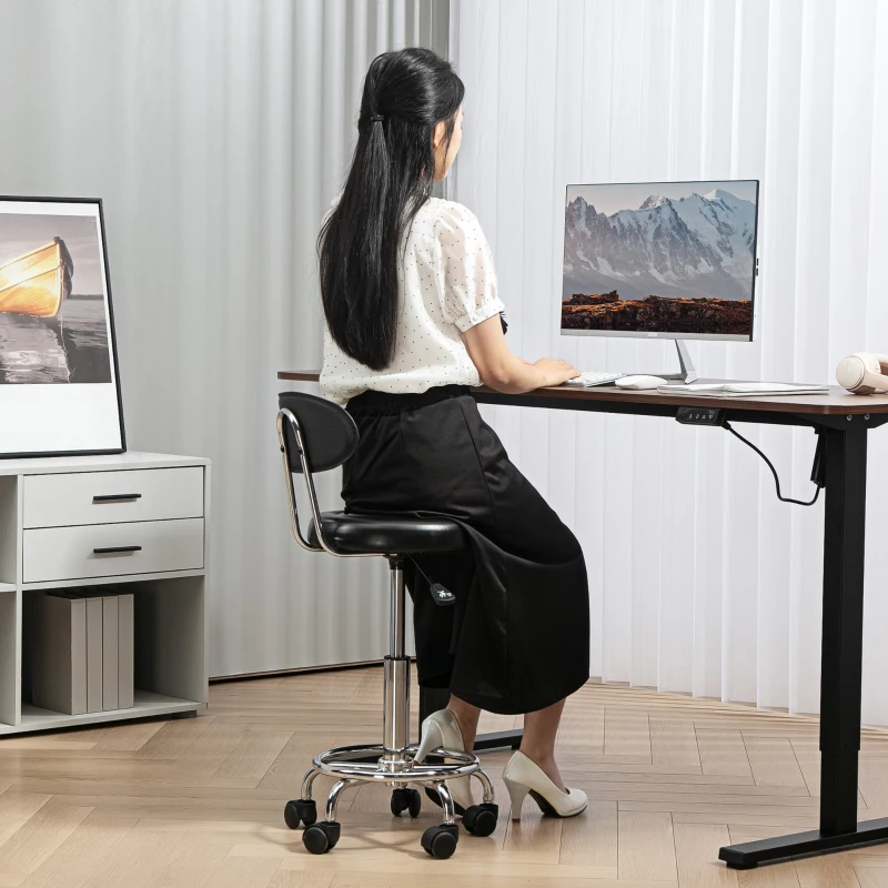 HOMCOM Adjustable Stool, Rolling Stool, 360° Rotate, with Backrest and Wheels, Black