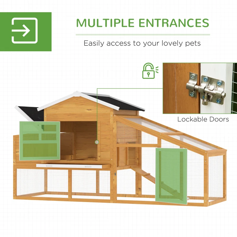 PawHut 79" Wooden Chicken Coop, Outdoor Hen House, Poultry Habitat with Removable Tray, Nesting Box, Run, Ramp, Brown