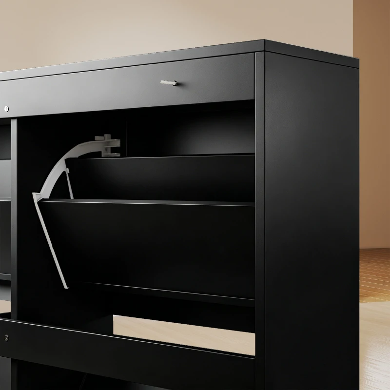 HOMCOM Shoe Cabinet with 4 Flip Drawers, Freestanding Narrow Shoe Storage Cabinet with Adjustable Shelves, Open Back, Black