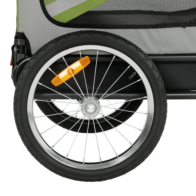 PawHut Dog Bike Trailer, 2-in-1 Dog Wagon Pet Stroller for Travel with Universal Wheel Reflectors Flag, Green