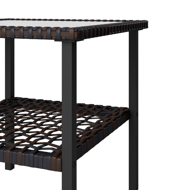 Outsunny Wicker Bistro Set, 3 Piece Patio Furniture Set with 2-Tier Glass Top Table, Cushions for Balcony, Porch, Beige