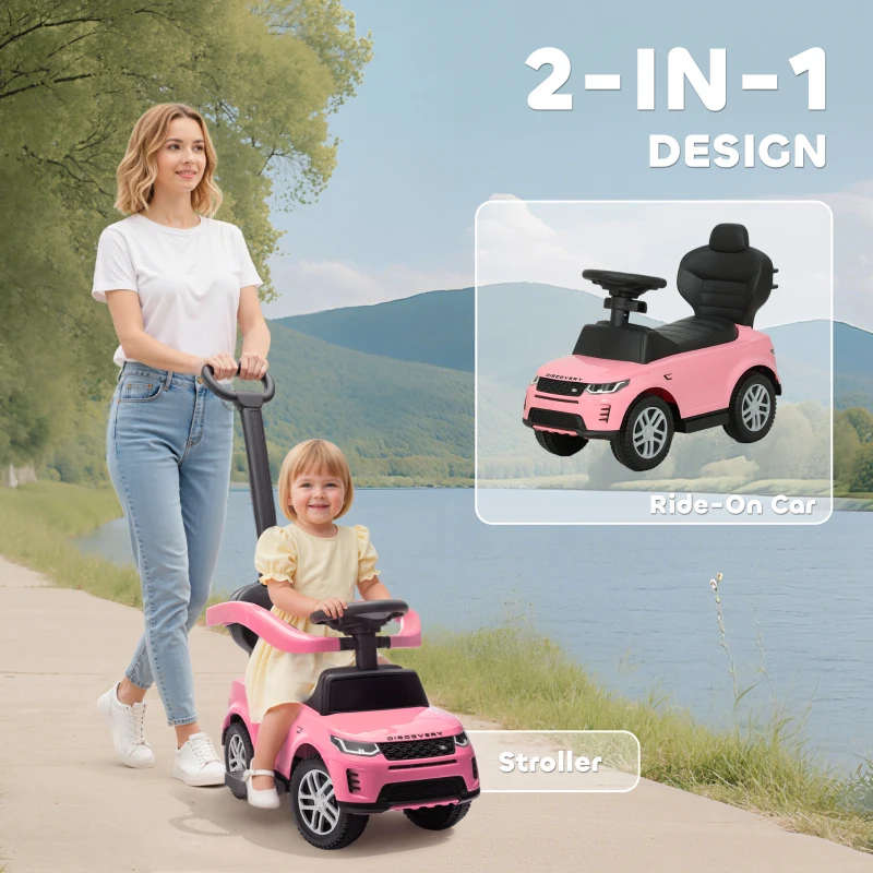 Qaba Land Rover Discovery Licensed 2-in-1 Ride On Push Car with Removable Parent Handle, Under-Seat Storage, Pink