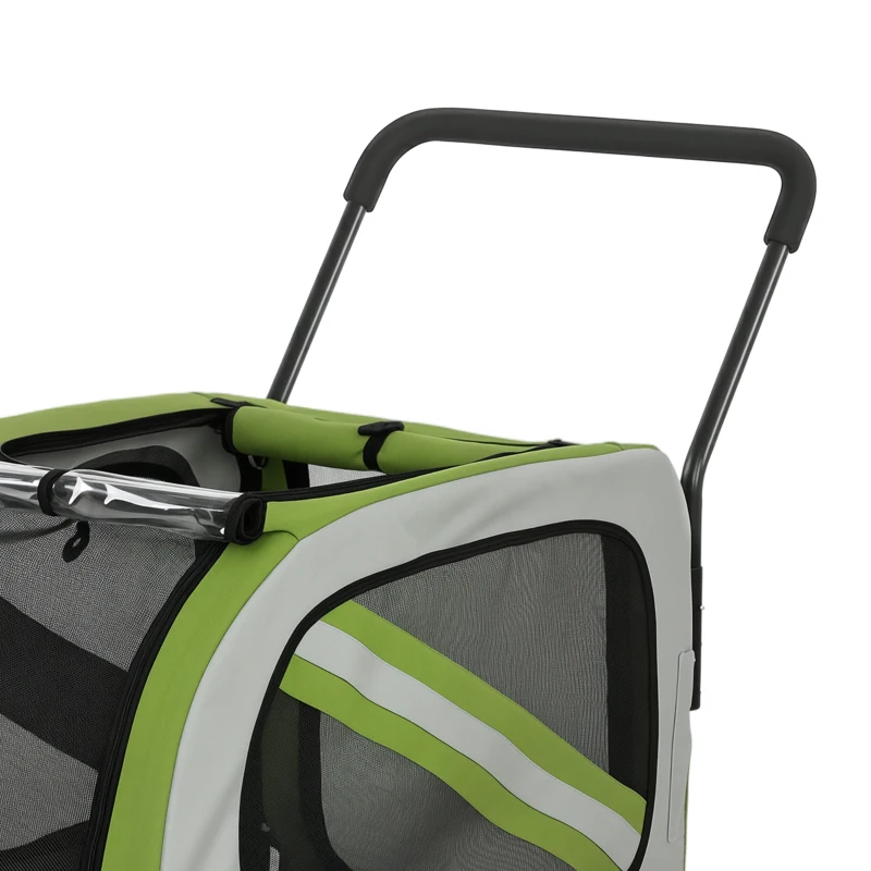 PawHut Dog Bike Trailer, 2-in-1 Dog Wagon Pet Stroller for Travel with Universal Wheel Reflectors Flag, Green